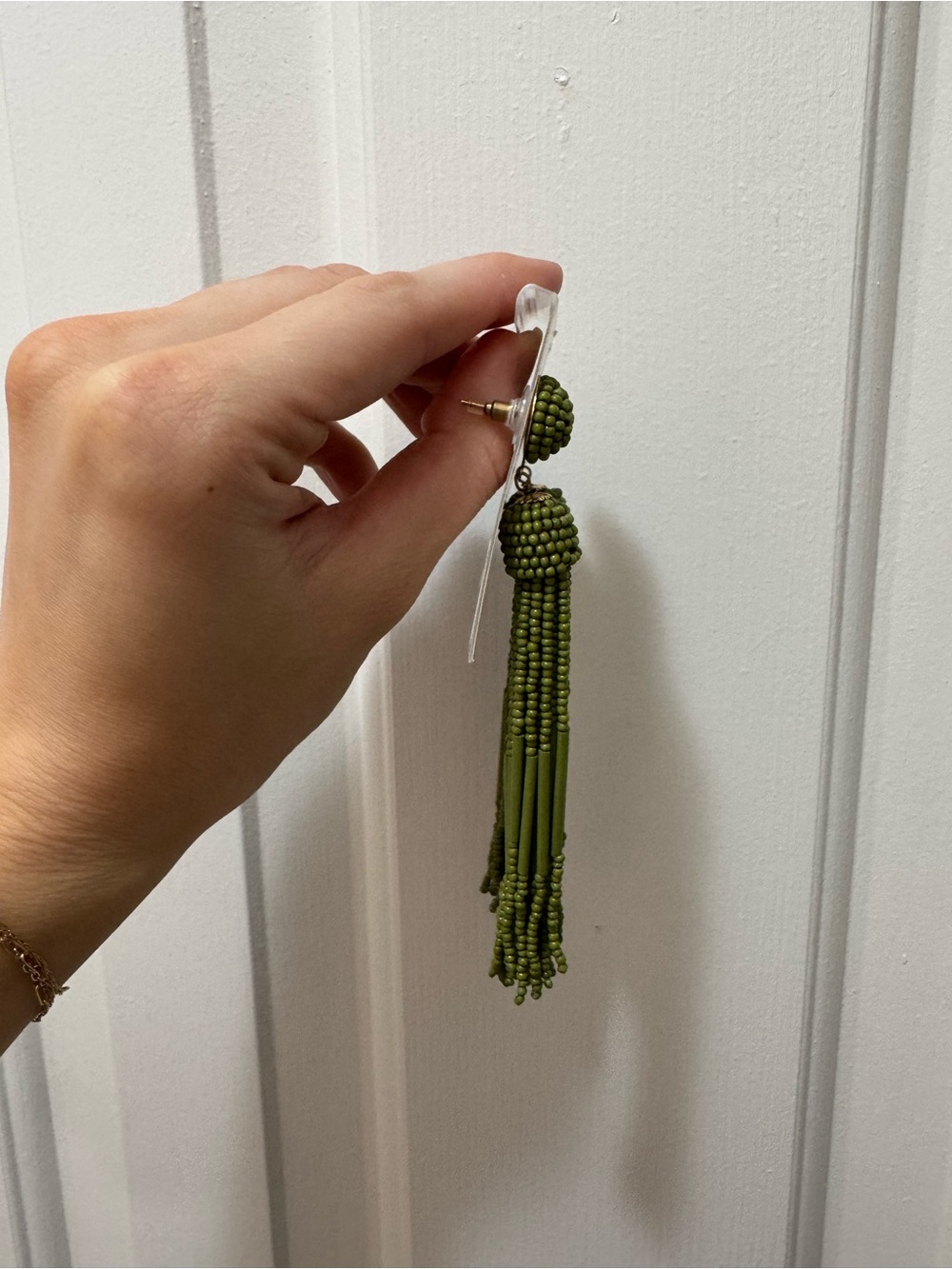 Francesca's Olive Beaded Tassel Drop Earrings - Picture 3 of 3